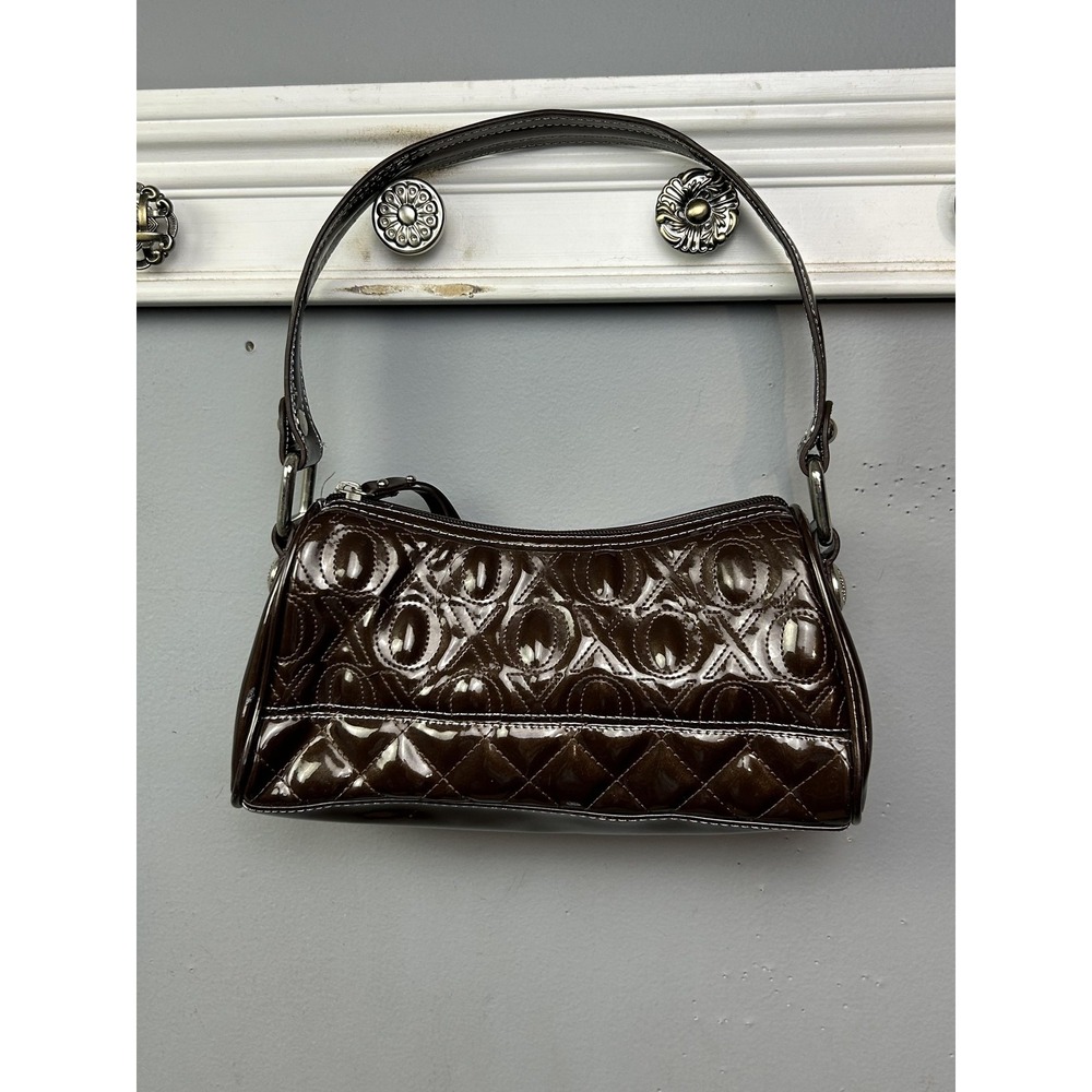 XOXO Handbag Purse Womens Brown Patent Faux Leather Shoulder Baguette Small Y2K